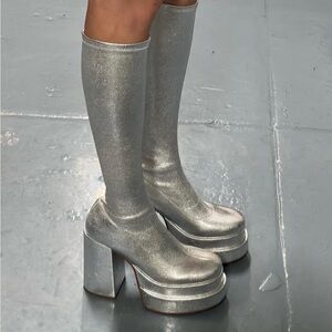 Steve Madden Shimmering Silver Platform Boots
